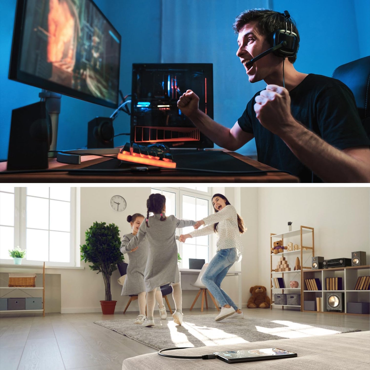 KabelDirekt – Headset Extension Cable – 1ft – Headphone Extension Cord with Break-Proof Metal Plug for Gaming Headsets & Headphones with Microphone, TRRS, 4-Pole, 3.5mm Male to Female