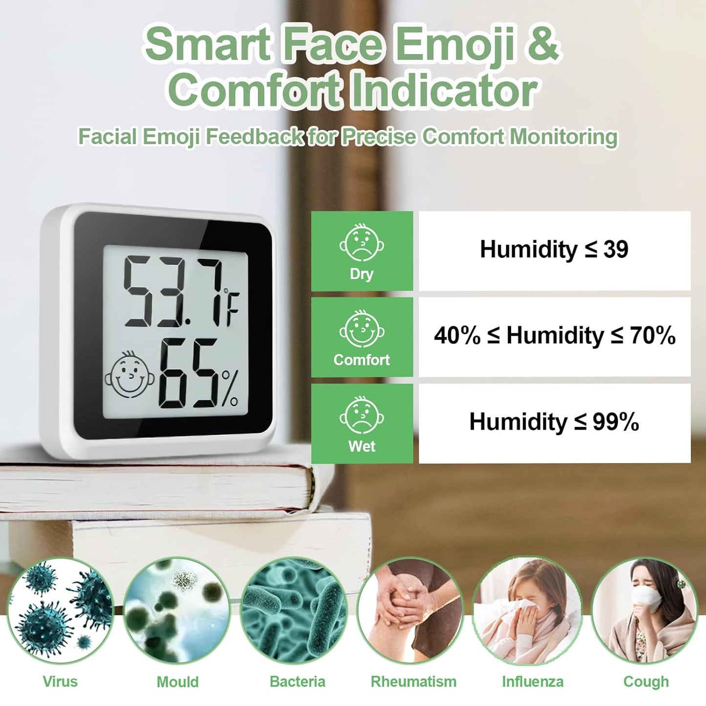 Indoor Humidity Meter Hygrometer 4Pack, Room Thermometer for Accurate Room Temperature Monitor, Digital Hygrometer with Indoor Thermometer for Home, Baby Nursery, and Humidity Sensor Enhanced Comfort