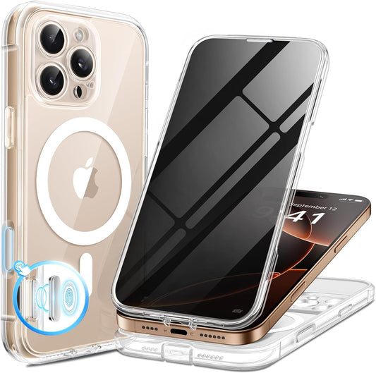 BERFY Magnetic for iPhone 16 Pro Case, Compatible with MagSafe, Built-in Privacy Screen Protector and Upgraded Camera Protection, Anti-Spy Full Body Shockproof Phone Case for 16 Pro 6.3", Transparent