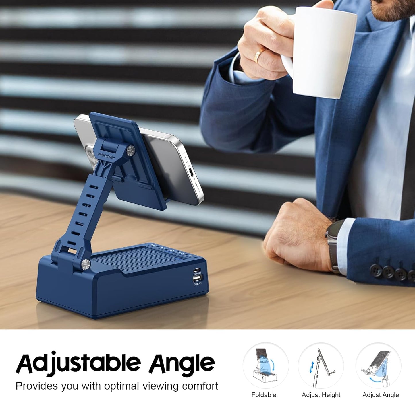 JTEMAN Gifts for Men Women,Cell Phone Stand with Bluetooth Speaker,Cool Tech Gadgets,Unique Birthday Gifts for Men Husband Mom Dad-Blue