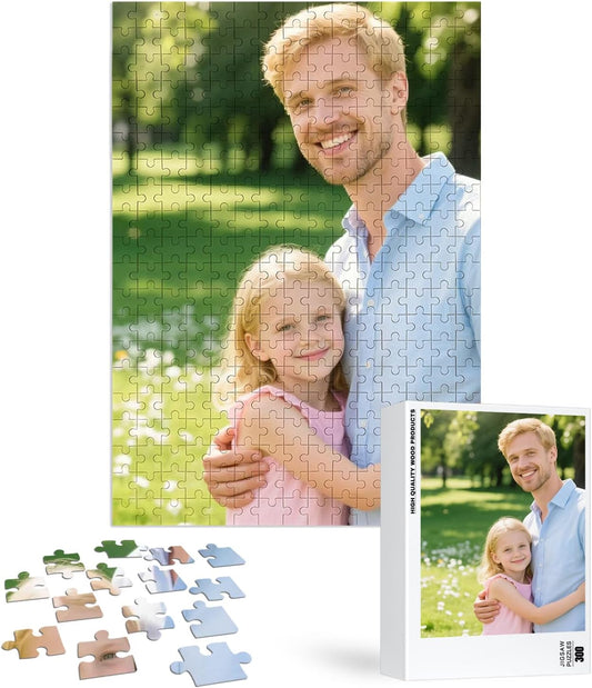 Custom Puzzles from Photos, Personalized Natural Wood Puzzle with 120/200/300/500/1000 Pieces, Customized Jigsaw Create Timeless Memories for Adults, Family, Father's Day, Lover, Pet