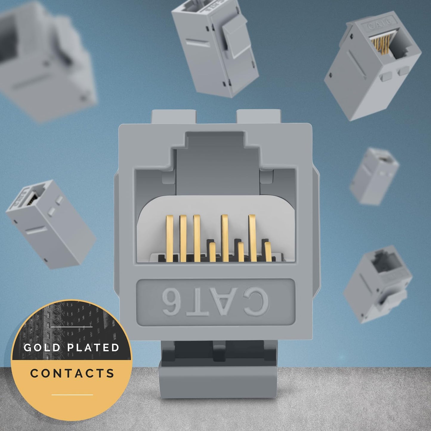 Everest Cat6 RJ45 Keystone Coupler (6-Pack) in Gray - RJ45 Coupler - Cat 6 Couplers - Female to Female Cat6 Keystone Jacks - Ethernet Couplers - Ethernet Cable Extender