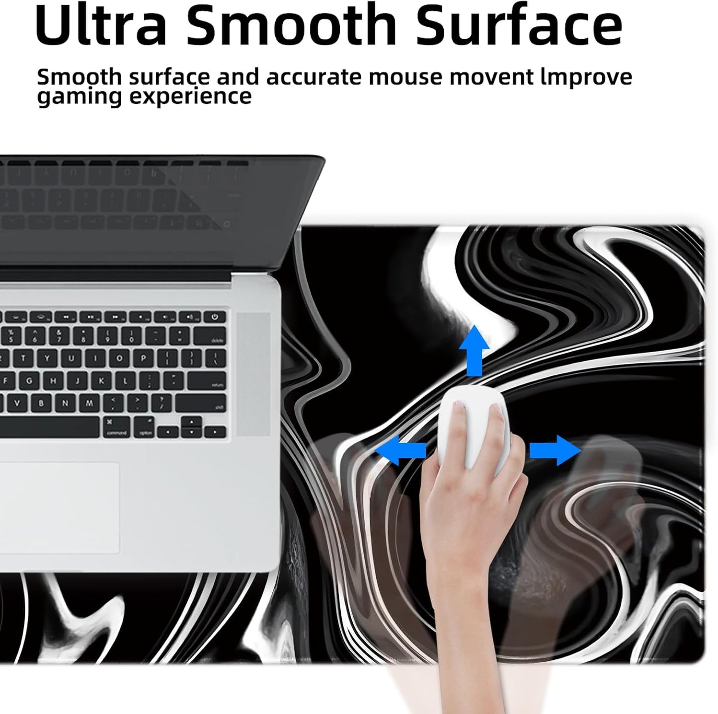 Gaming Mouse Mat Forest Background Pattern XXL XL Large Mouse Mat Long Extended Mouse Pad Desk Mat Non-Slip Rubber Mice Pads Stitched Edges Thin Pad (Wave Black)