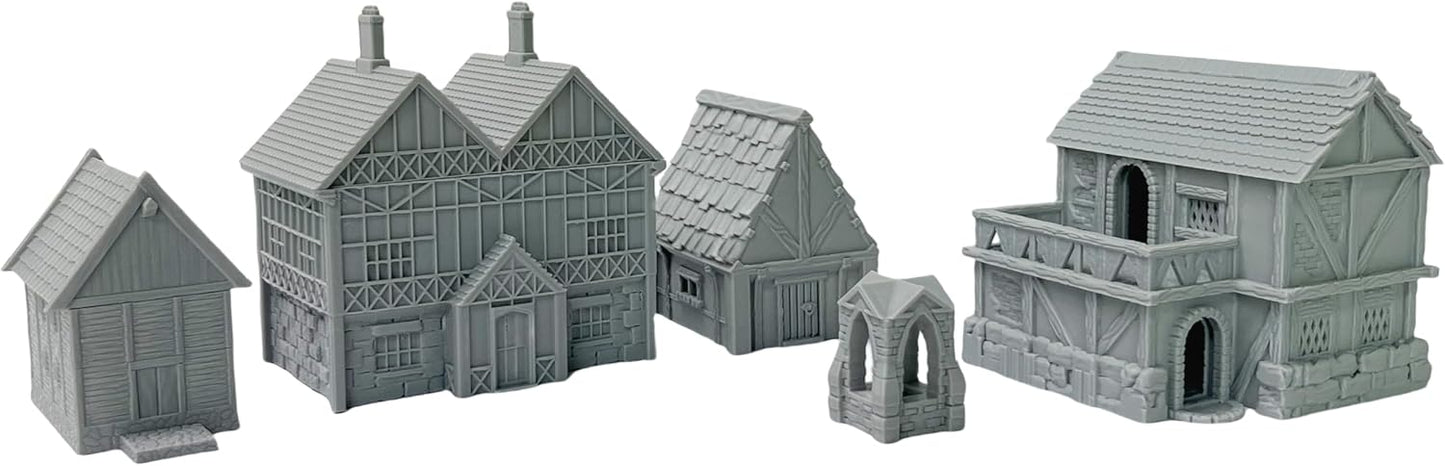 HAUTICO Tabletop Miniature Little Town Building Terrains for RPG War Games - 18mm Scale Scenery with Medieval Style, Dioramas Building Set, Paintable