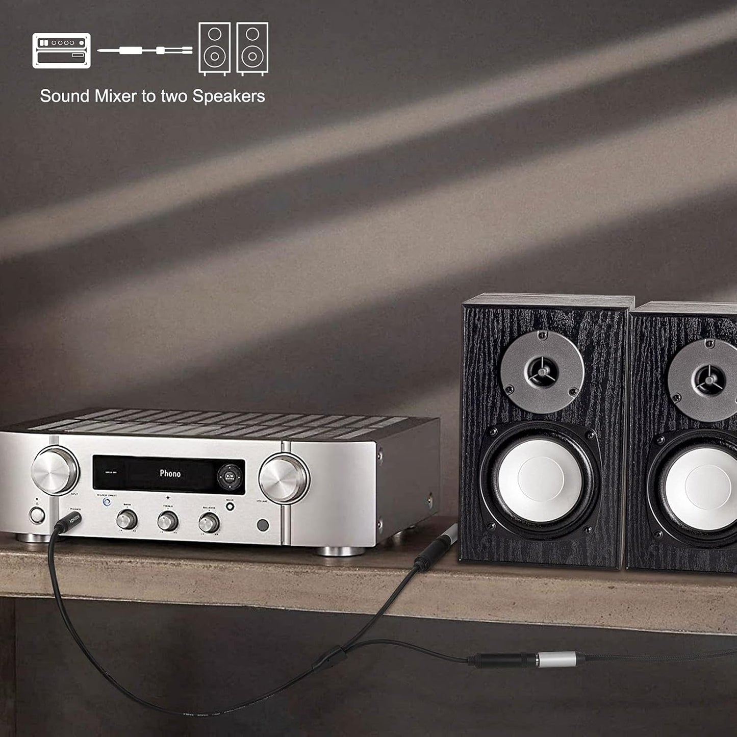 HOSONGIN 1/4" Stereo Splitter Cable (2-Pack), 1/4 Inch TRS Male to Dual TRS Female Y Adapter, Gold-Plated, Noise-Free Audio Cable for Headphones, Amplifiers, Studio, 1.6Ft (20 inch)