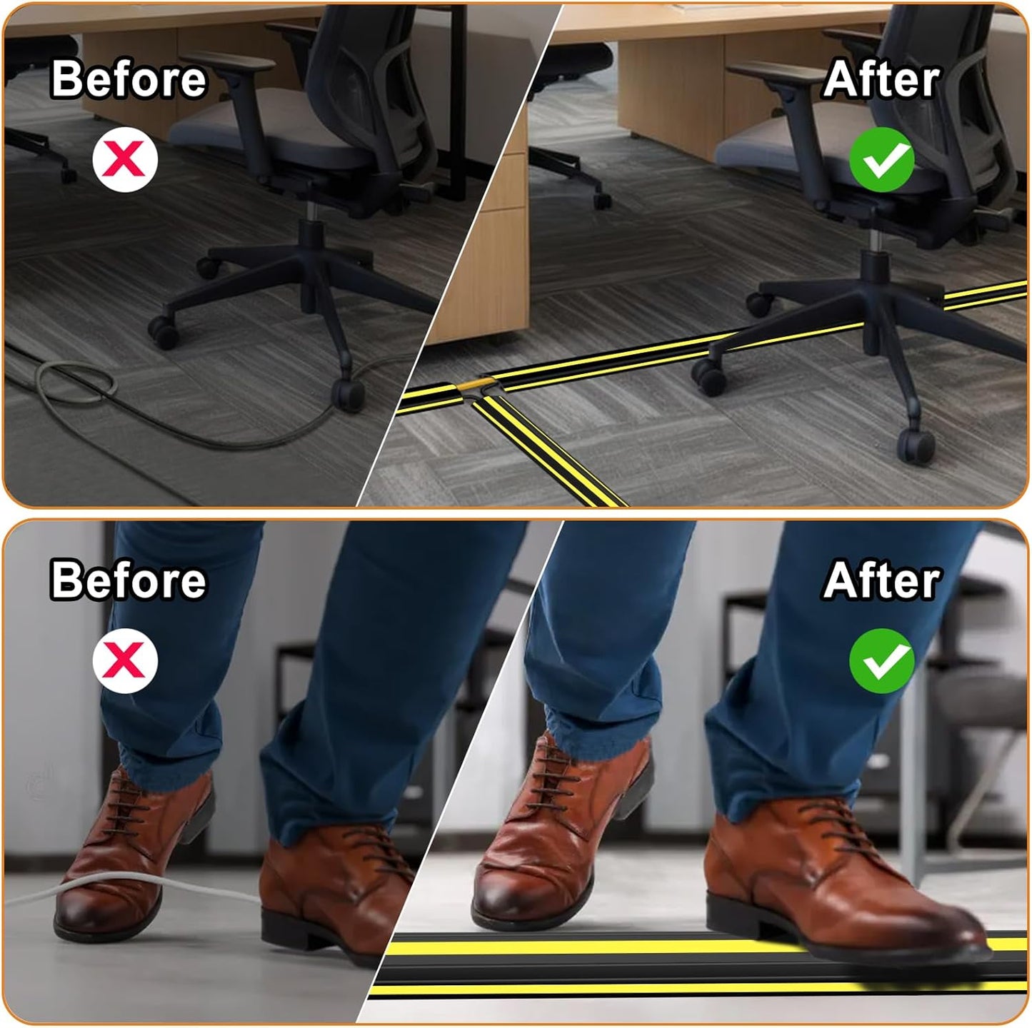 4 ft Cord Covers for Wires on Floor, Heavy Duty PVC Duct Floor Cord Cover, Floor Cable Cover Easy to Unroll Prevent Trip Hazard for Home Office or Outdoor Settings