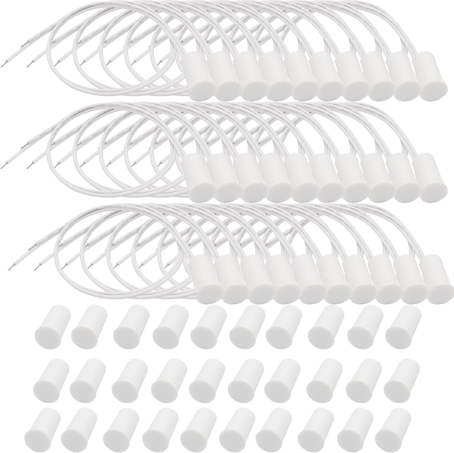 30PCS Recessed Wired Security Window Door Contact Sensor, Normally Closed NC, Door Alarm Magnetic Reed Switch with 2 Wire, ABS White, RC-33