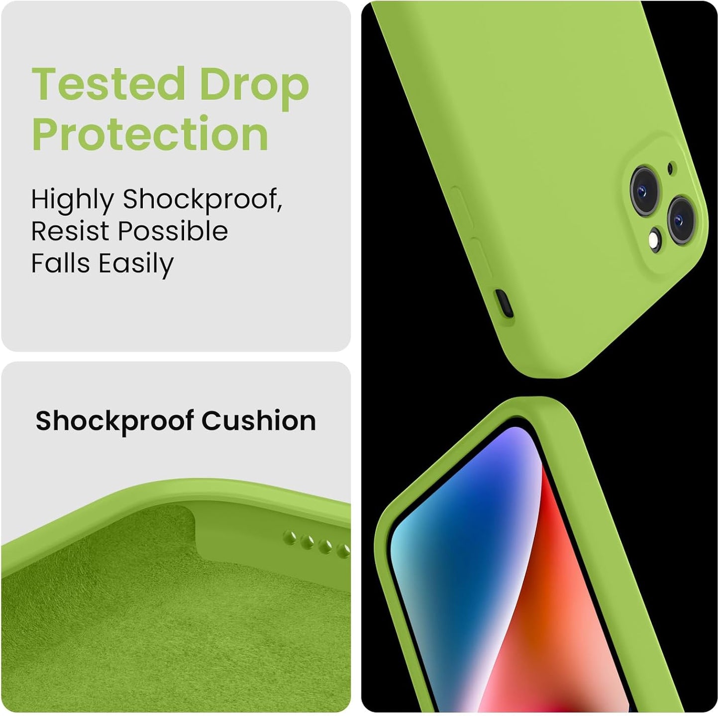 FireNova Designed for iPhone 13 Case, Silicone Upgraded [Camera Protection] Phone Case with [2 Screen Protectors], Soft Anti-Scratch Microfiber Lining Inside, 6.1 inch, Sprout Green