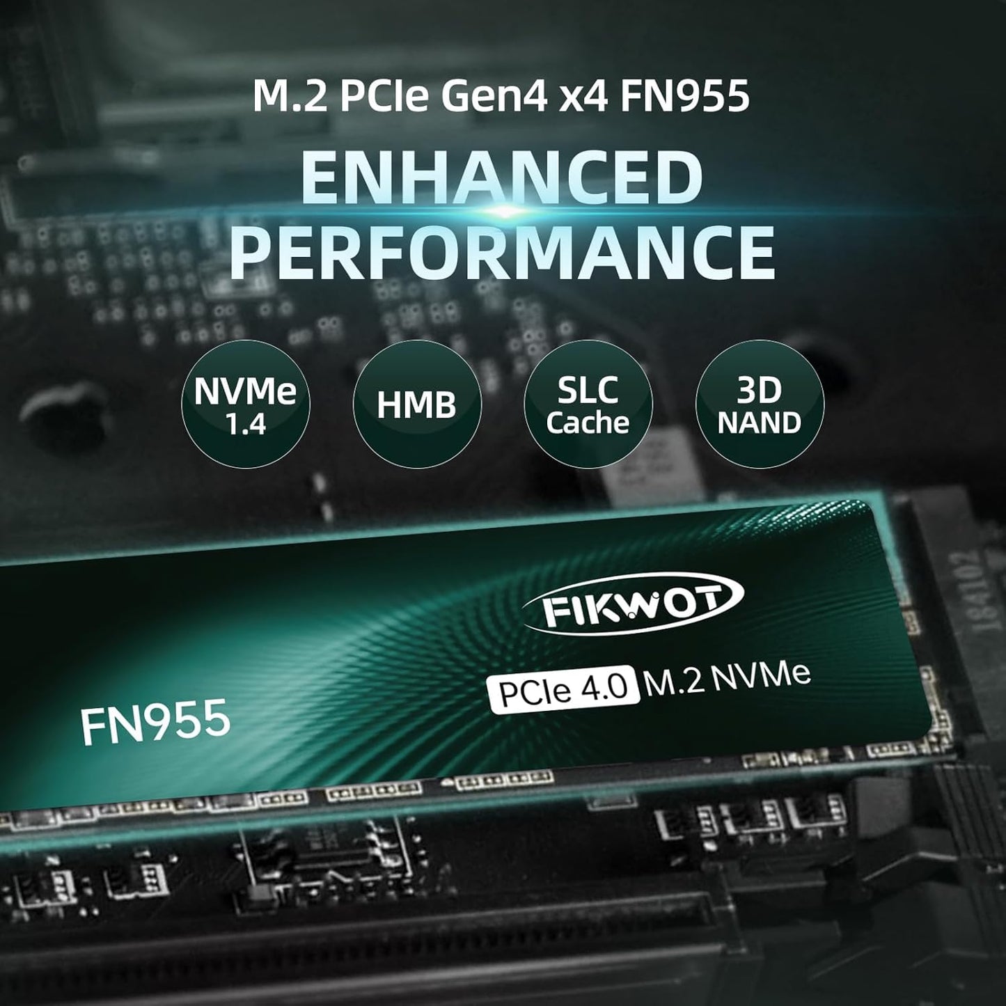 FN955 1TB NVMe SSD M.2 2280 PCIe Gen4x4, Up to 7300MB/s, 3D NAND TLC Flash Internal Solid State Drive, Configure SLC Cache, Storage and Memory Expansion for PS5 Laptop Desktop