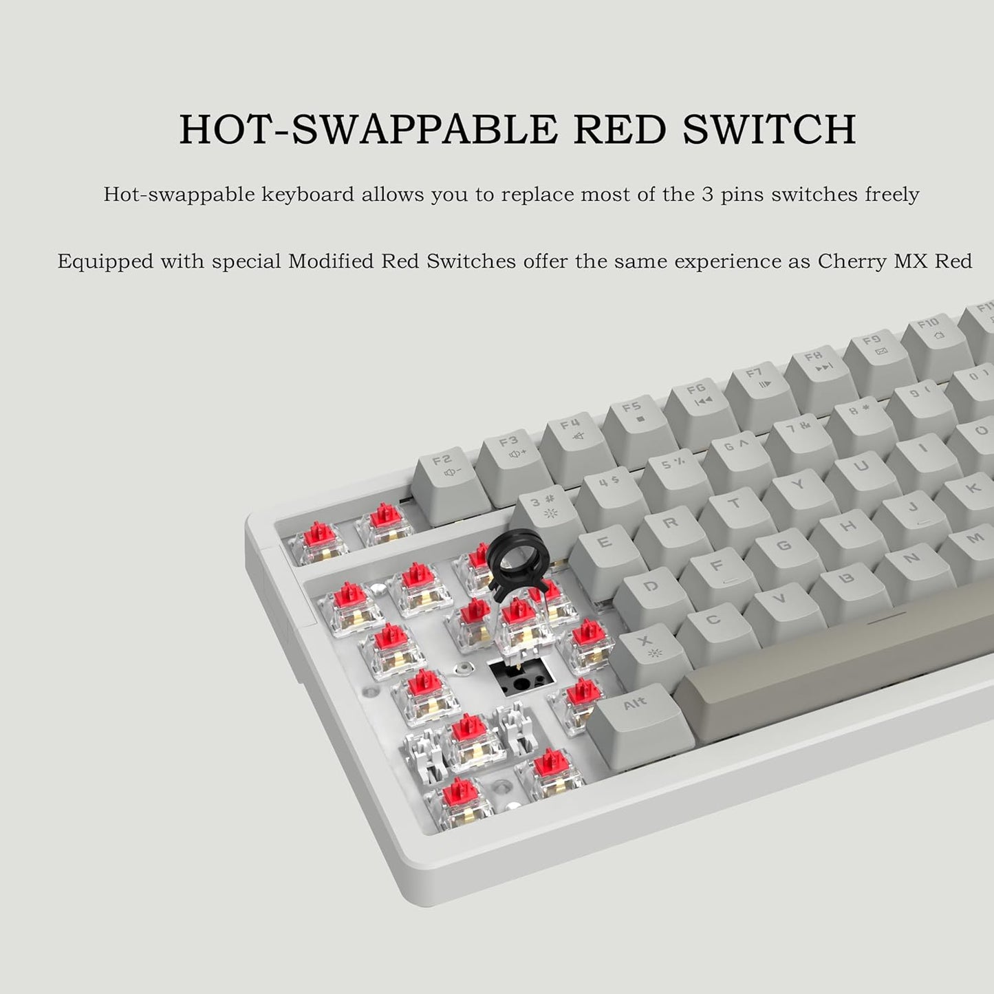 FIRSTBLOOD ONLY GAME. AK992 Retro Wired Mechanical Keyboard, 98 Keys Full Layout, Hot-Swappable USB Gaming Keyboard with Red Switches, Multimedia Keys Knob, Blue Backlit, Anti-Ghosting, Grey