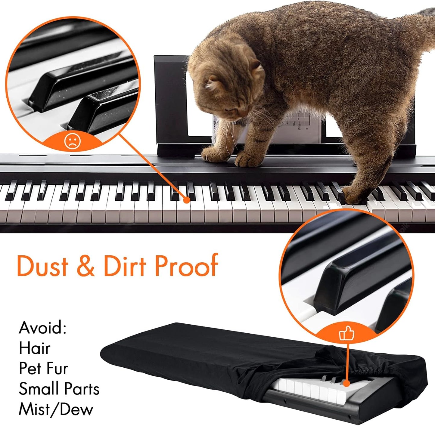 76 Keys Piano Keyboard Cover, Stretchy Music Dirt Proof Electronic Keyboard Cover With Durable Elastic & Cord Lock Must Have Piano Accessories, Black