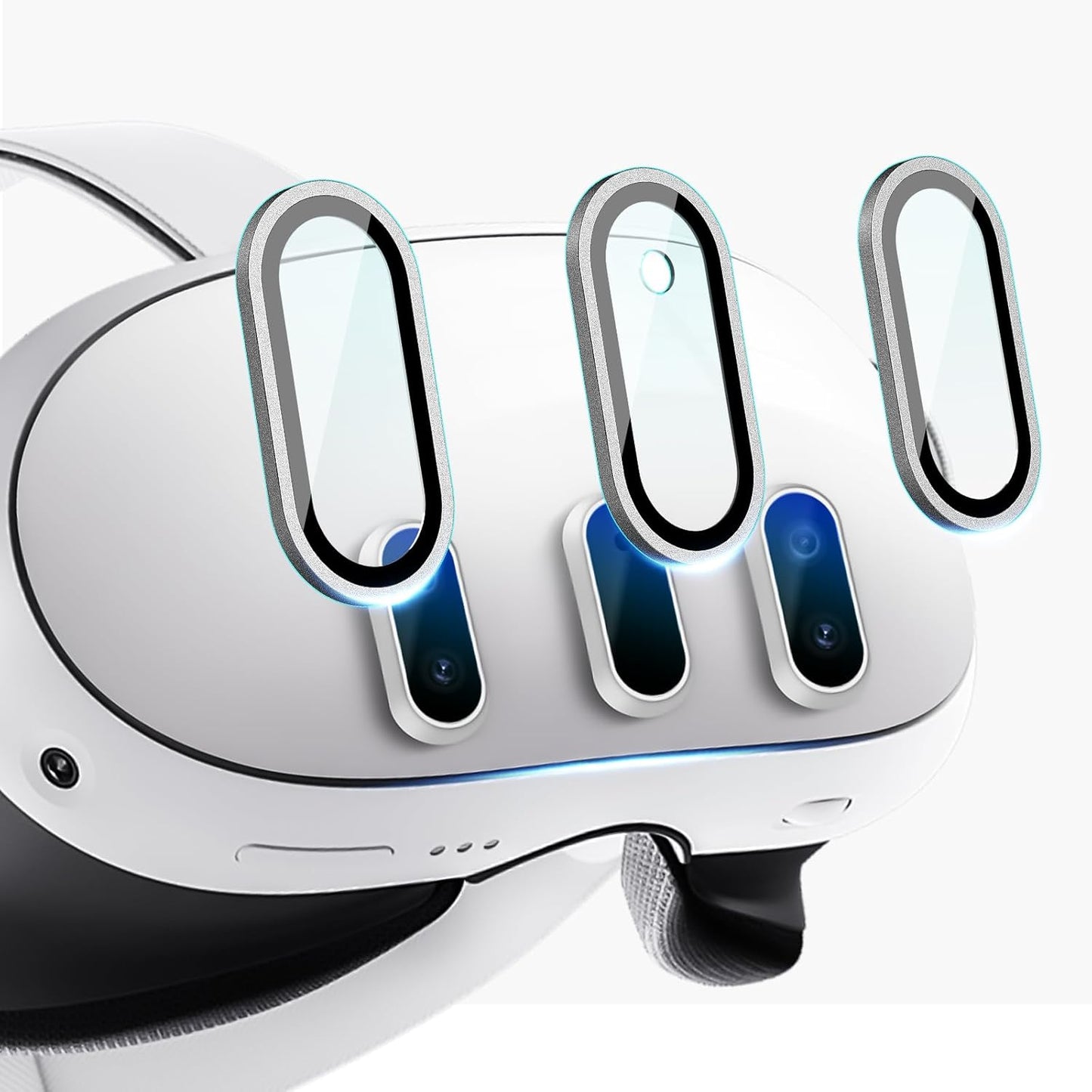 Camera Lens Protector for Oculus Meta Quest 3, Thin 9H Tempered Glass, Alloy Frame, Anti-Scratch, Case Friendly, High Definition, Silver