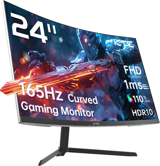 KTC 24 inch 1500R Curved Gaming Monitor 165Hz 1ms FHD 1080p VA Tilt Adaptive Sync HDR 110% sRGB DP/HDMI,VESA for Gaming Home Office Business PS5 PC Monitors