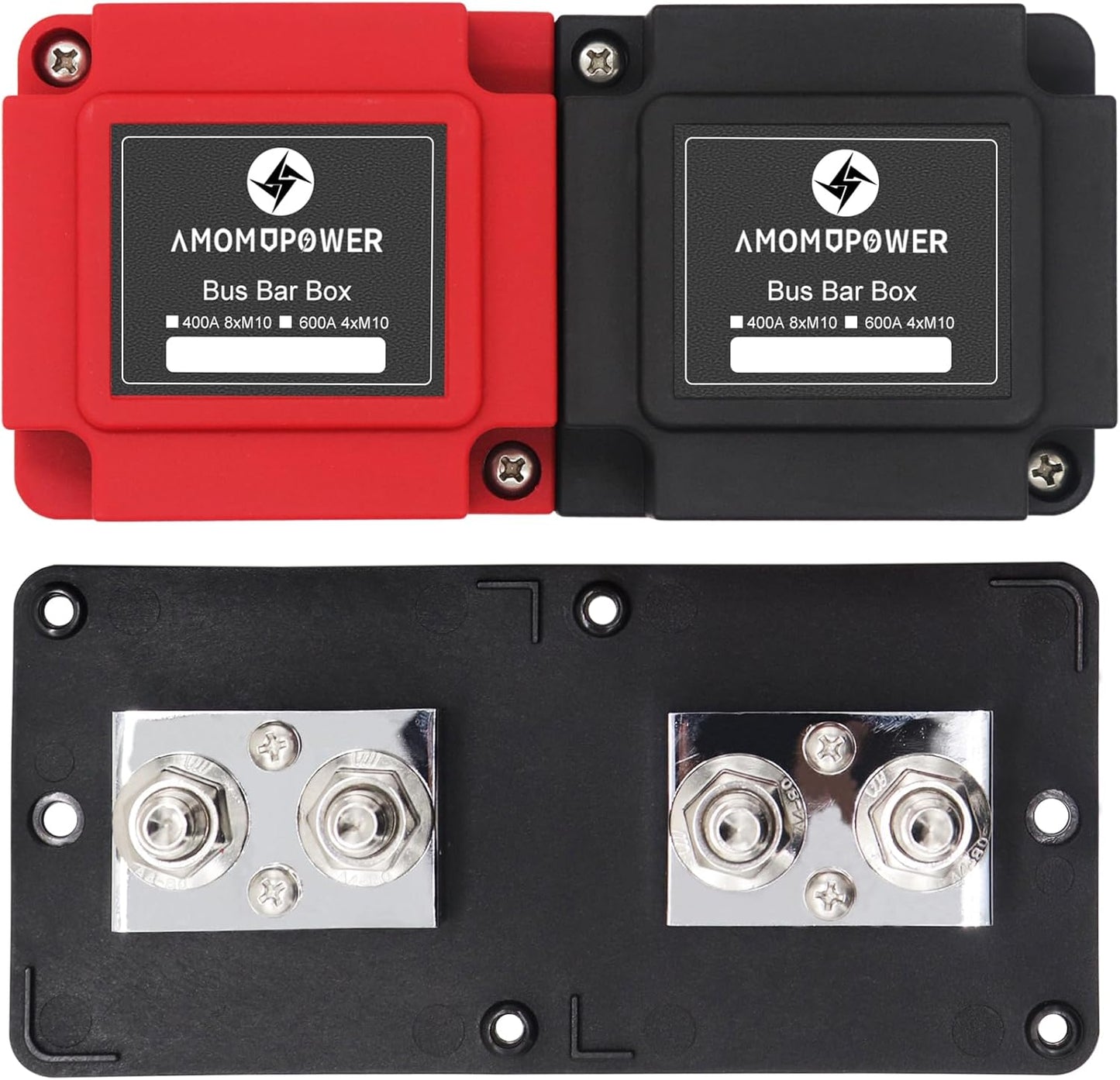 600A 48V Bus Bar Box 4 Stud (3/8 inch) M10 High Current Tin Plated Copper Distribution Block Positive Negative Independent Modules Electrical Battery Ground Buss Bar with Cover for RV Marine