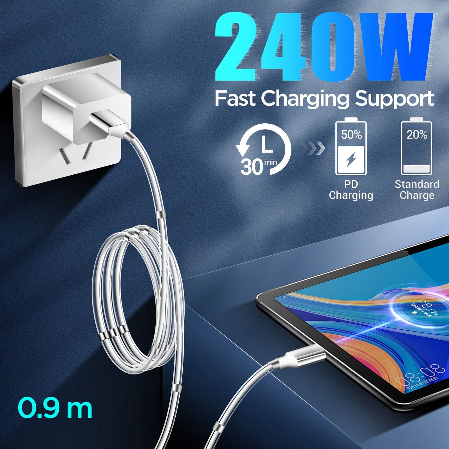 AICase Magnetic Charging Cable, Type C to Type C (3.3 FT) Super Organized Charging Magnetic Absorption Nano Data Cable for Samsung S23/S22/S21/S20 Ultra, MacBook Pro/Air, iPad Pro 12.9 11 Air Mini