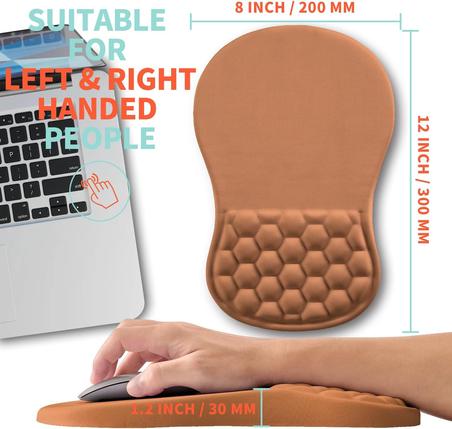 Ergonomic Mouse Pad Wrist Support with Memory Foam Massage Bulge, Carpal Tunnel Pain Relief Mousepad Wrist Rest for Mouse(12x8 inch, Sandy Brown)