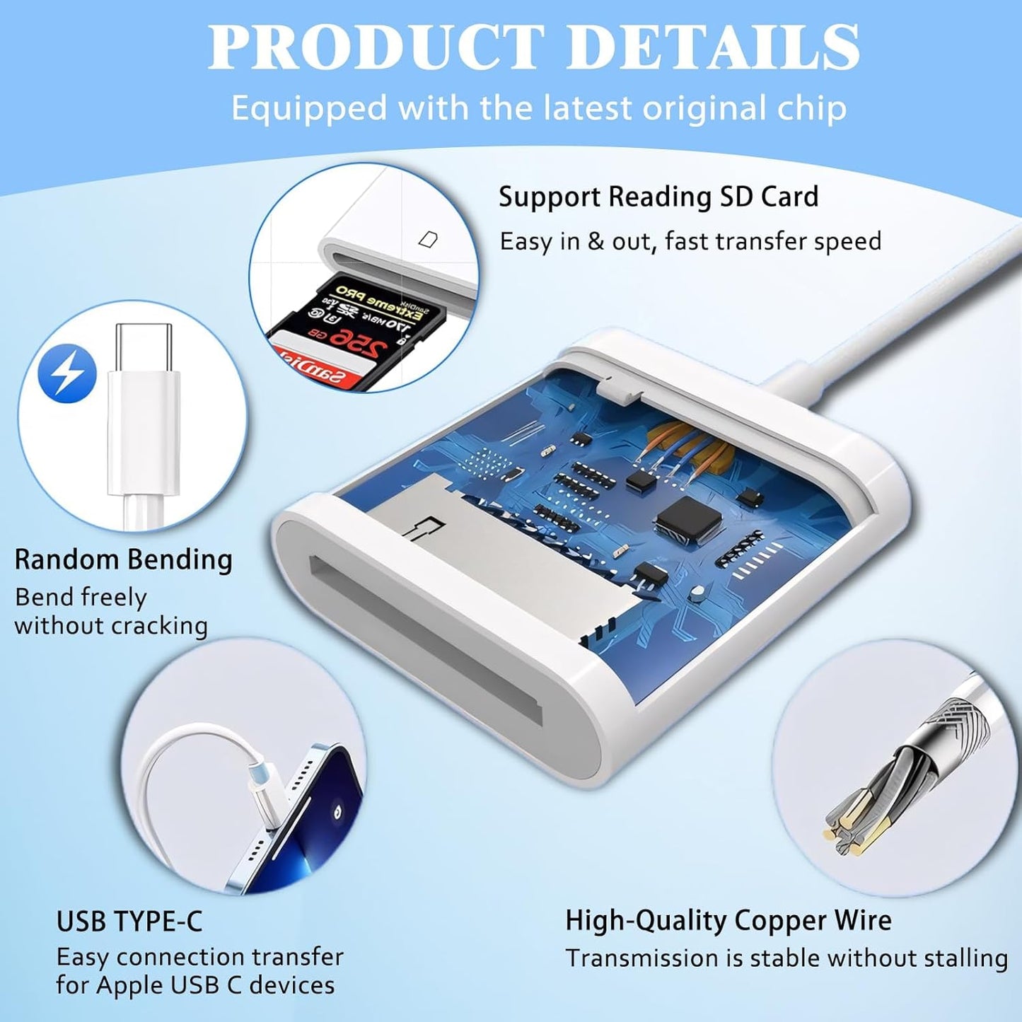 iPhone SD Card Reader USB C, Digital Camera Adapter iPhone 16, Trail Camera SD Card Reader USB C Memory Card Reader for iPhone 16/15/iPad/MacBook/iMac/Galaxy/Android