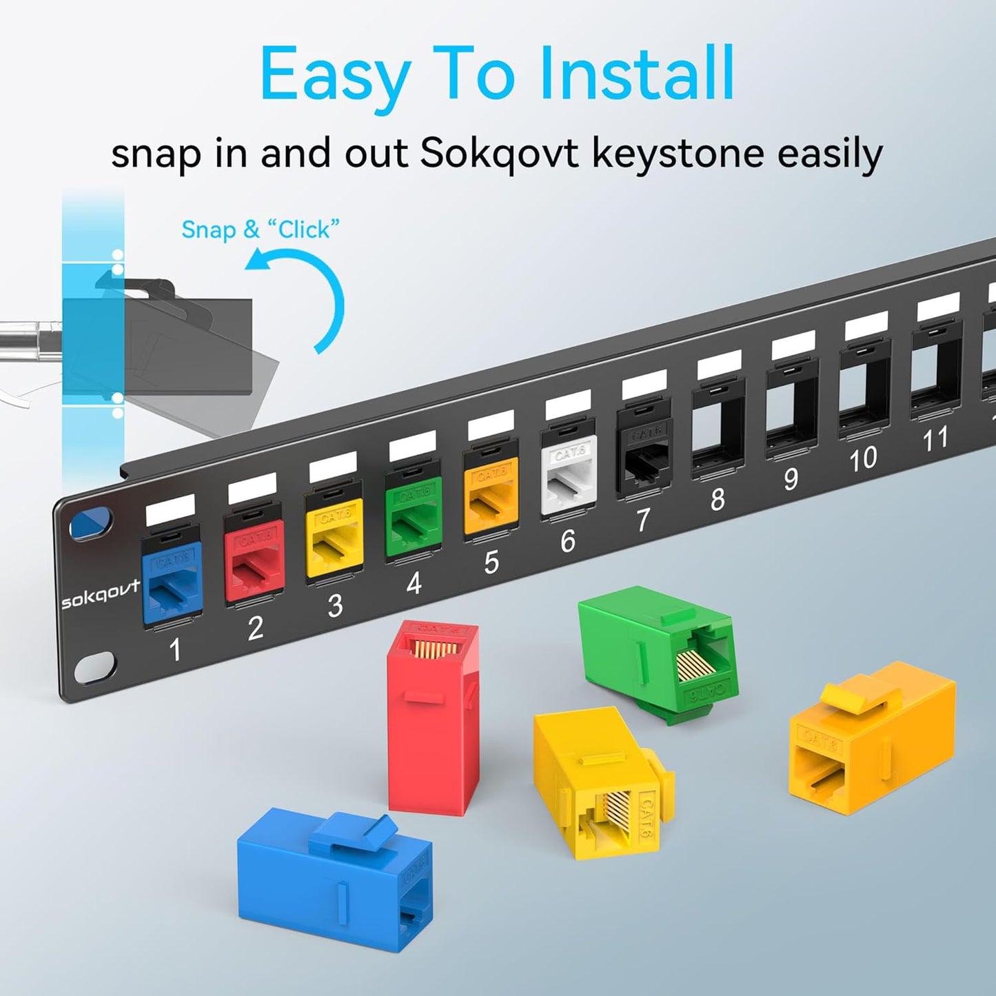 12 Port Mini Blank Keystone Patch Panel with Snap-in Design, Cat6 Network Patch Panel 1U 10 inch, Rack Mount Ethernet Patch Panel (for Slim Keystone Only)