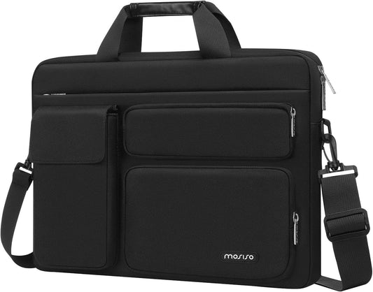 MOSISO Laptop Shoulder Bag, Computer Bag with 2 Raised&1 Flapover&1 Horizontal Pocket&Handle&Belt