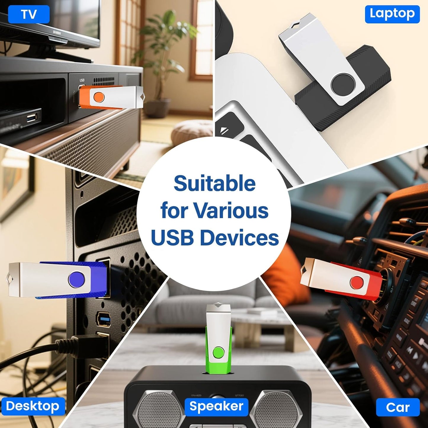 1GB Flash Drive 10 Pack, Wooolken USB 2.0 Memory Stick Thumb Drive with Lanyards Swivel USB Stick for Data Storage and Backup (Mixed Colors)