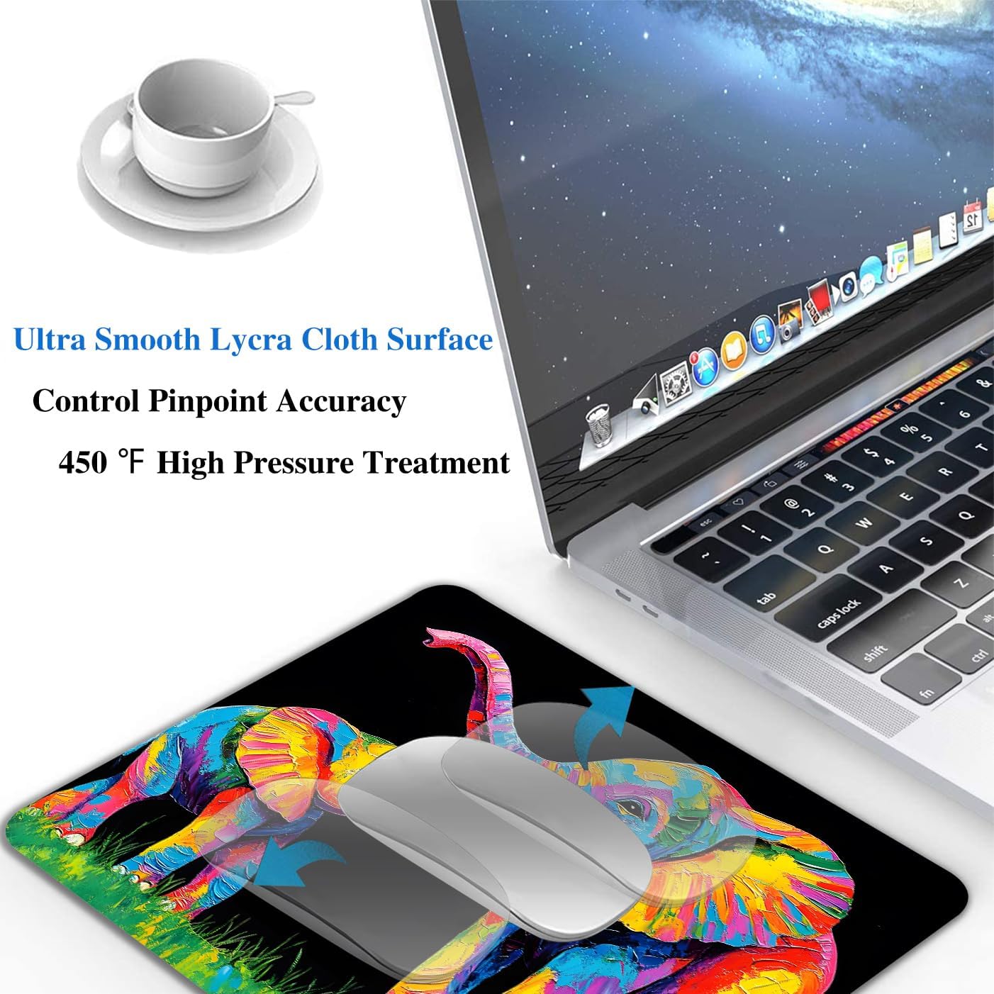 Colorful Art Animal Elephant Mouse Pads for Desk, Portable Wireless Computer Mouse pad Small Design with Women, Non-Slip Rubber Base Laptop Mousepad 9.5" x 7.9" Smooth Surface for Office & Travel