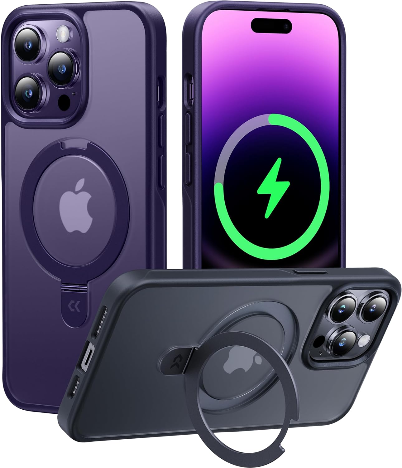 CASEKOO Designed Case for iPhone 14 Pro Max with Magnetic Invisible Stand [Military Drop Protection] [Compatible with MagSafe] Shockproof Slim Translucent Matte Promax Case 6.7 Inch, Purple