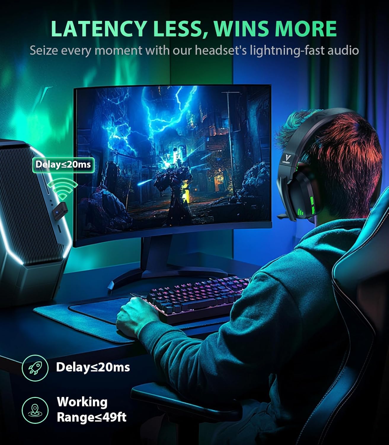 HW11 Wireless Gaming Headset for PS5,PS4,PS4 Pro, Switch,Mac,Bluetooth 5.3 Gaming Headphones with Noise Canceling Mic,Gamer Headphones for PC,50Hr Battery (Black)