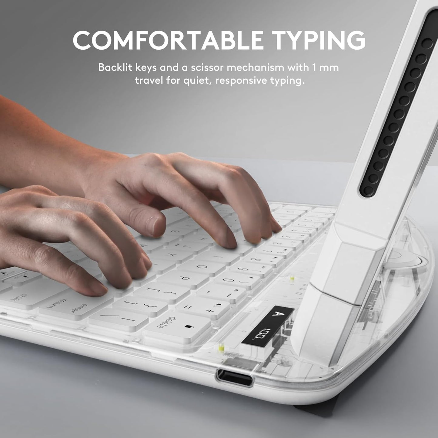 GUSGU Transparent Case with Wireless Keyboard for iPad Air 13-in.(M3/M2, 2025/2024), 7 Colors Backlight, Trackpad, 360°Rotating Stand for iPad Pro 12.9-in (6/5/4/3 Gen), Tech Style