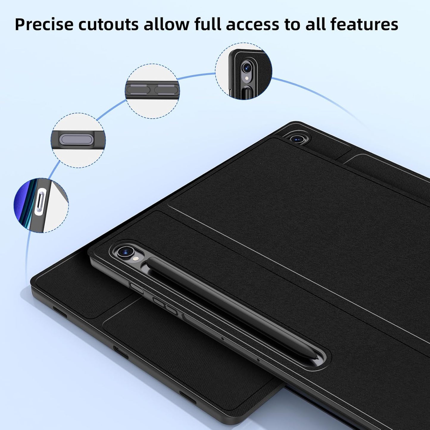 Backlit Keyboard Case for Samsung Galaxy Tab S10 FE/S9 FE 5G 10.9"/ Tab S9 11", Smart Case with 7 Colors Backlight Detachable Wireless Keyboard Cover with S Pen Holder,Magnetic Detachable,Black