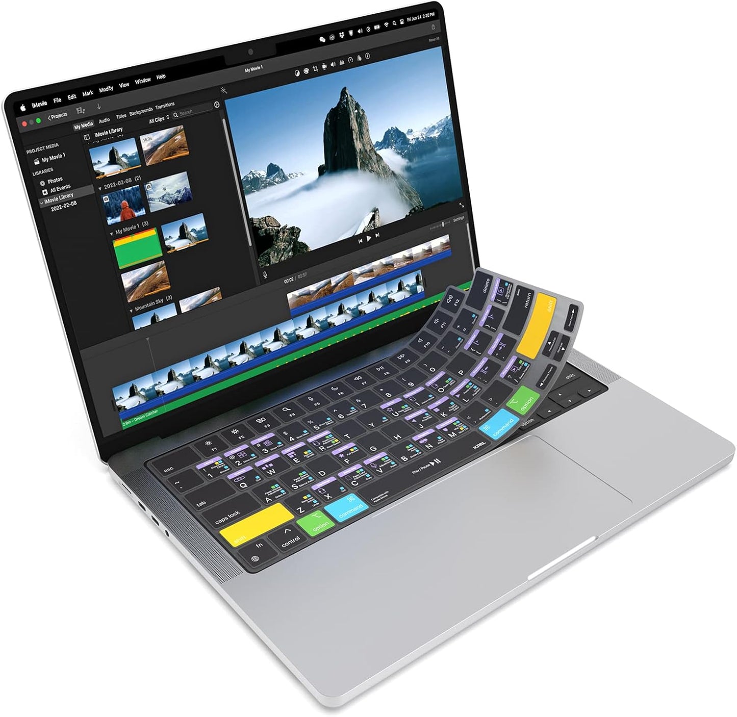 JCPal iMovie Shortcut Guide Keyboard Cover for Apple MacBook Pro 14 inch and MacBook Pro 16 inch (M1-M4 Models) and MacBook Air 13 inch and MacBook Air 15 inch (M2-M4 Models) (US-Layout)