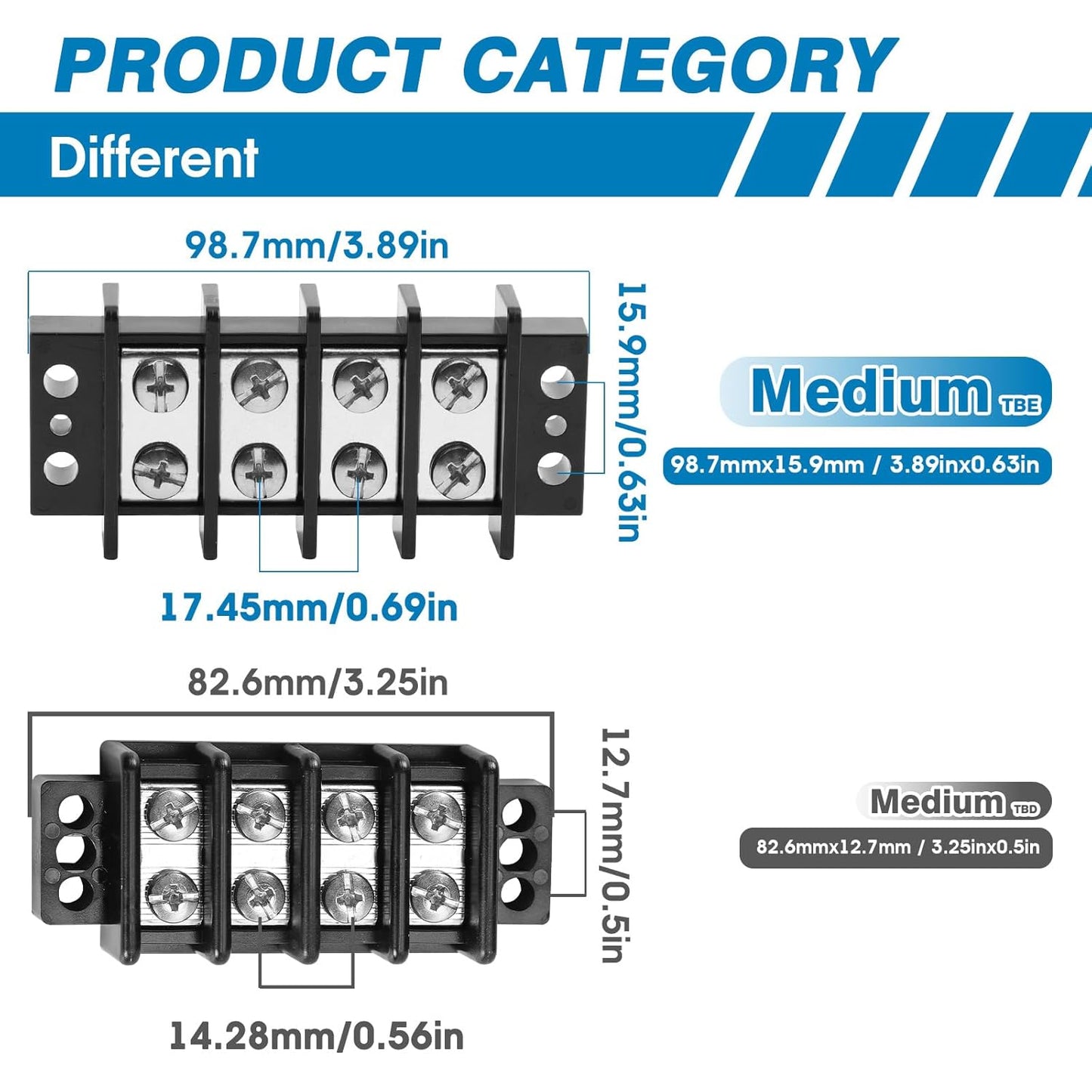 GLOSO TBE Double Row Stainless Terminal Blocks, Marine Grade, 4-14 AWG Cu, 75A/600V - 1 Pack, 2 Poles