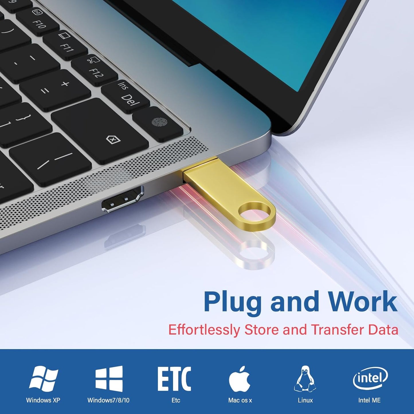 4GB USB Flash Drive 2 Pack with Keychains, Wooolken Sleek Metal USB 2.0 Thumb Drives Memory Stick for PC Laptop Computer