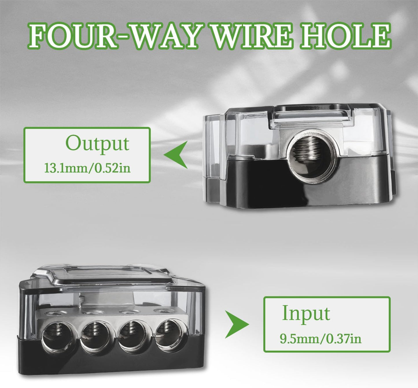 BOJACK 4 Way Power Distribution Connecting Block 1x0/2/4 Gauge Input 2x4/8 Gauge Output Power Distribution Block for Car Amplifier Audio Splitter