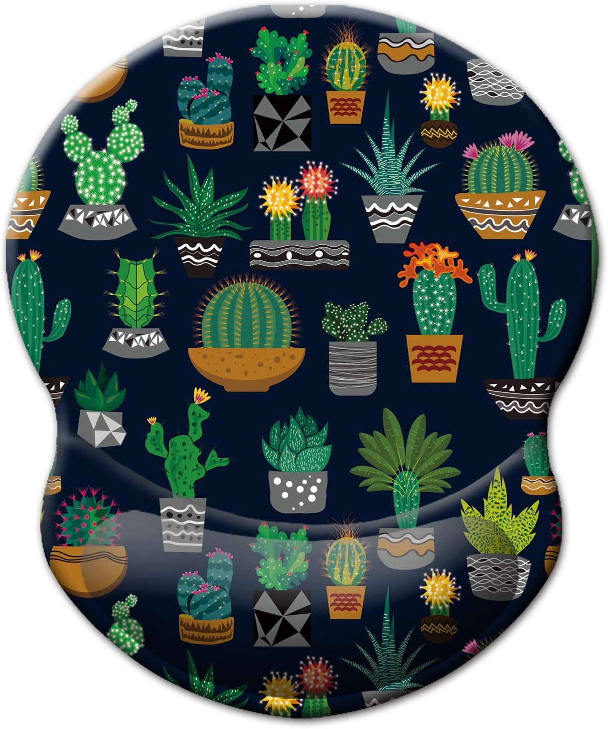ITNRSIIET Ergonomic Mouse Pad with Gel Wrist Support Small Wrist Rest Smooth Surface Non-Slip PU Base Comfortable Office Supplies Pain Relief, 8.7 x 7.2 inches, Cute Cactus with Black Design