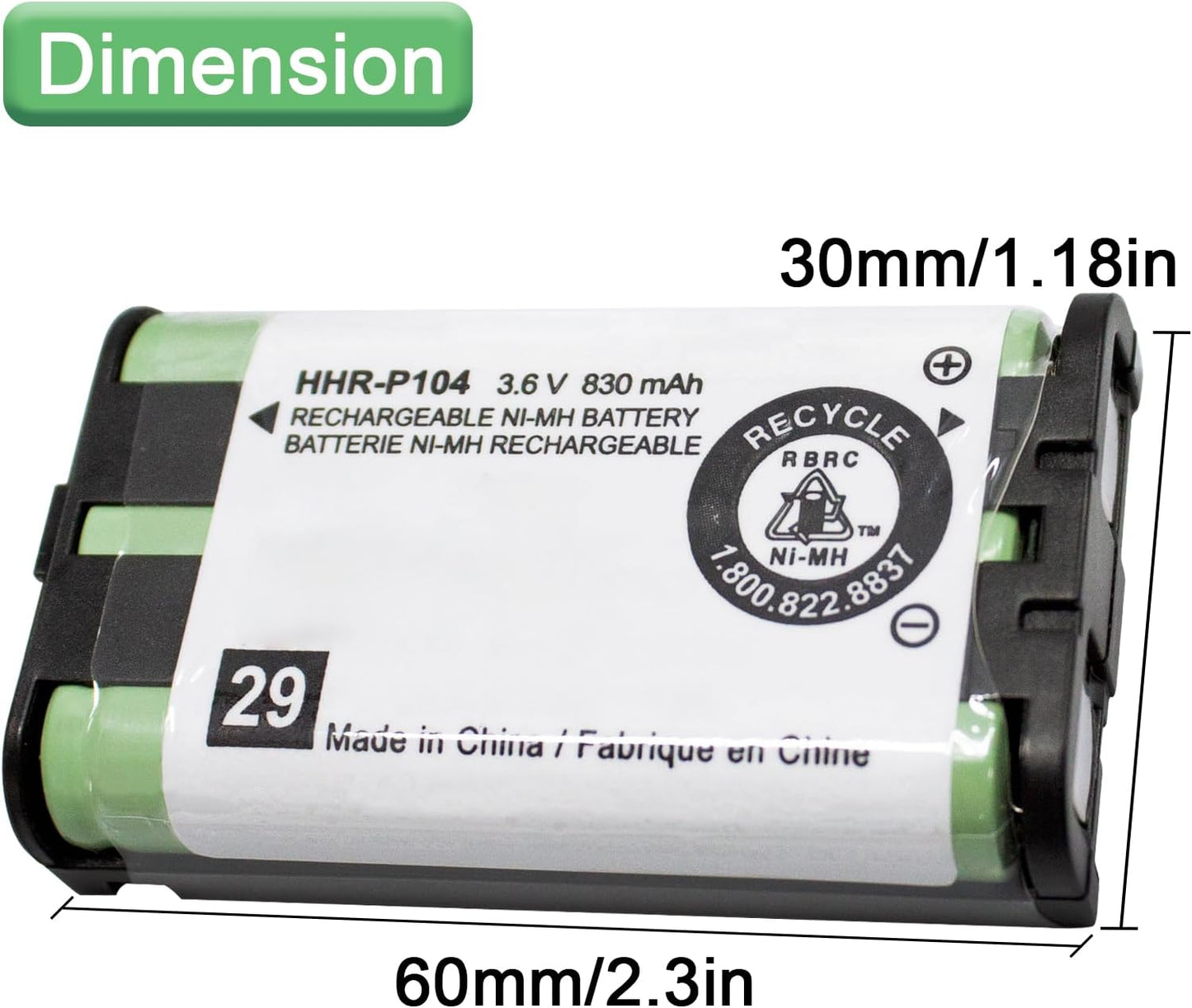 4PACK Cordless Phone HHR-P104 3.6V 830mAh Battery NI-MH AAA Rechargeable Battery for for Cordless Phones