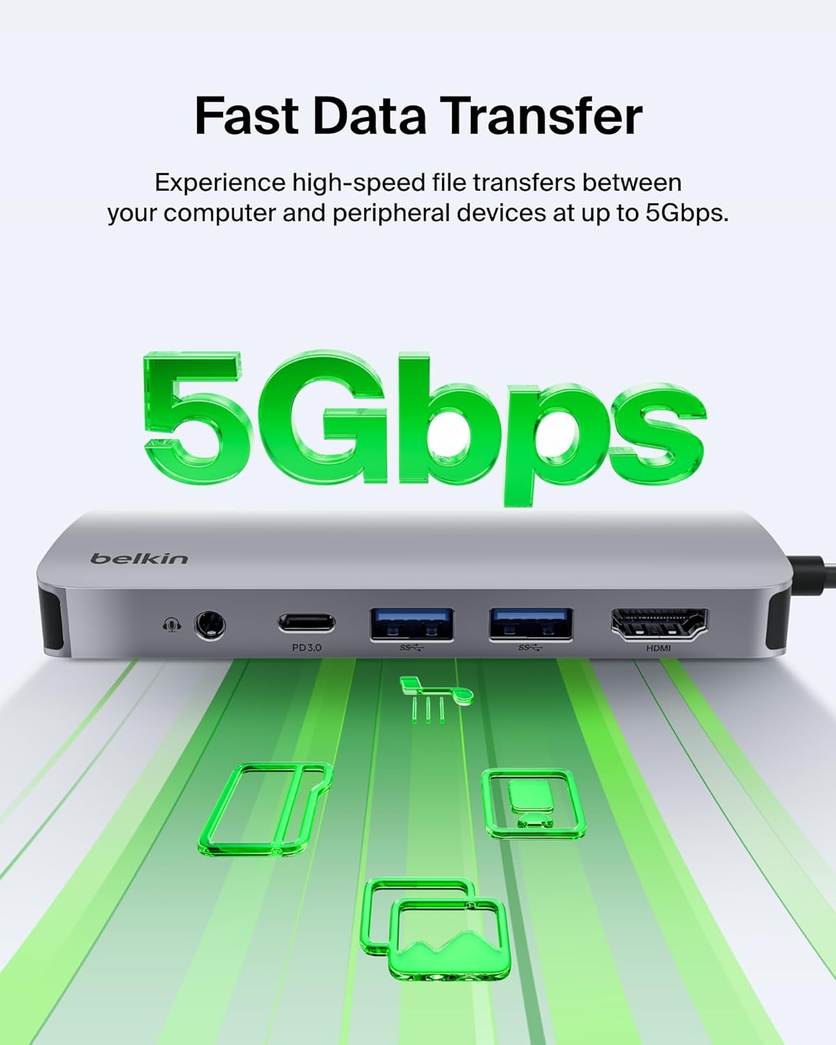 Belkin USB-C Hub, 7-in-1 Multiport Adapter - USB Docking Station with 4K HDMI, USB-C PD 3.0 Port, 2 x USB-A 3.1 Ports, SD Card & MicroSD Card Slots, & 3.5mm Audio Jack for MacBook, Air, iPad Pro, XPS