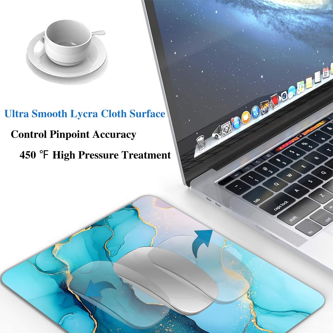 Golden Texture Teal Marble Mouse Pads for Desk, Portable Wireless Computer Mouse pad Small Design with Women, Non-Slip Rubber Base Laptop Mousepad 9.5" x 7.9" Smooth Surface for Office & Travel