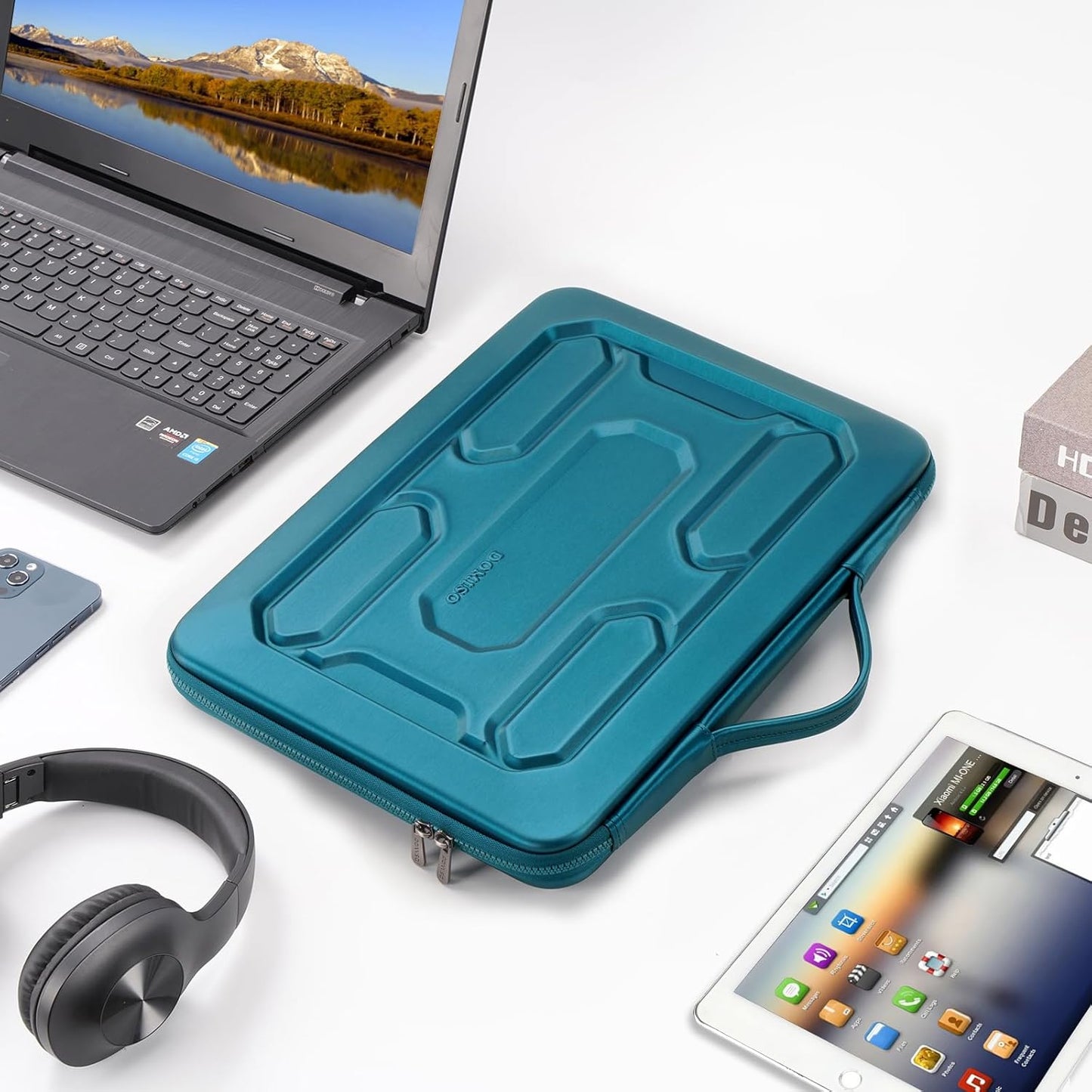 DOMISO 15.6 inch Laptop Sleeve with Handle Shockproof Waterproof EVA Protective Case for 15.6" Yoga 720 IdeaPad 310 320 ThinkPad T570/Legion 5 Gen 6/HP Envy 15/15.6" Notebooks, Teal