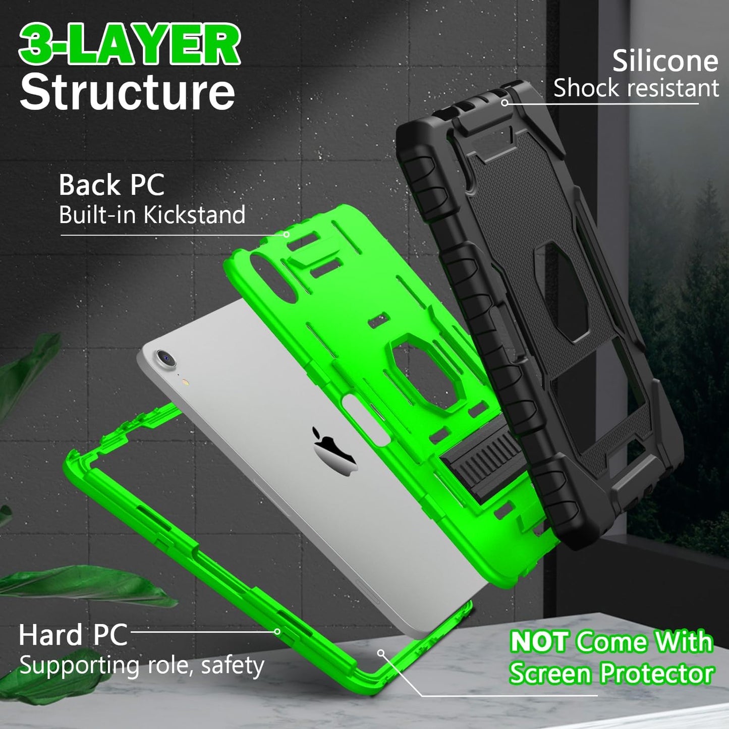 Grifobes Case for iPad mini 7 (A17 Pro) 2024 / Mini 6 2021 8.3 inch, Heavy Duty Shockproof Rugged Cover with Pencil Holder Stand, for I Pad Mini7th/6th Gen 8.3" Case for Kids Boys (Black+Green)