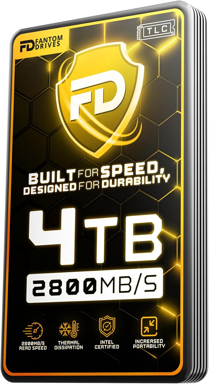 Fantom Drives - 4TB External 3D NAND TLC Portable Solid State Drive - Thunderbolt 3 & 4 USB 3.2 Type-C - 2800MB/s - Intel Certified -TB3X-2300N4TB