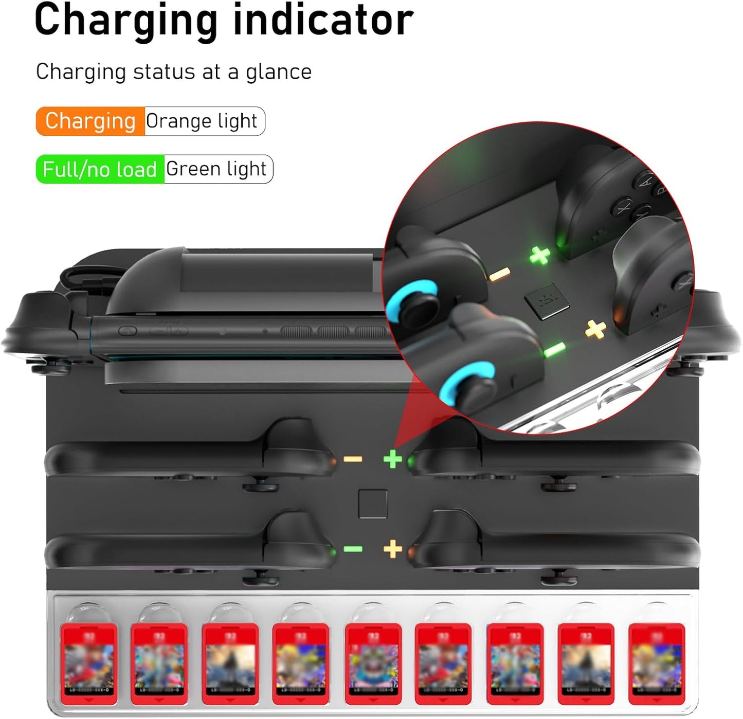 Charger Dock Station for Nintendo Switch 2 Joycon, Switch 2 Charging Dock with RGB Light Mode, Portable Charging Station with 9 Game Slots