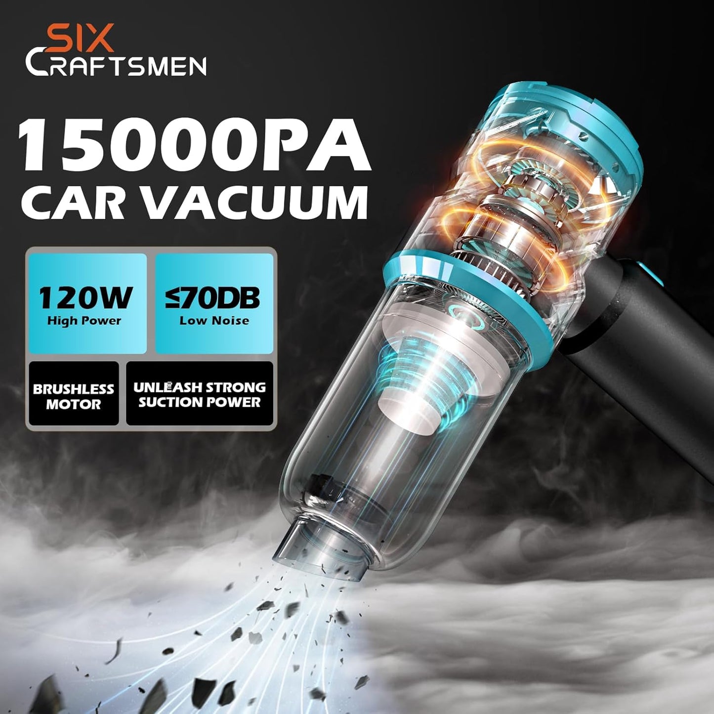 Handheld Car Vacuum with 15000PA Power, 4 in 1 Small Powerful Cordless Vacuum Cleaner & Air Duster with 2000mAh Battery, Rechargeable Portable Mini Hand Held Vacuum for Car, Home,Office,Pet Hair（Blue）