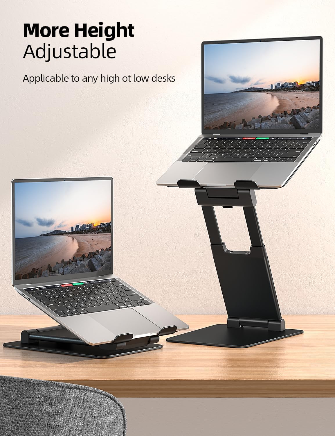 Nulaxy Height Adjustable Laptop Stand for Desk, Dual Foldable Aluminum Computer Riser, Pull Out Design Ergonomic Sit to Notebook Holder Convertor, Compatible with All 10-17" Laptops, Tablets, Black