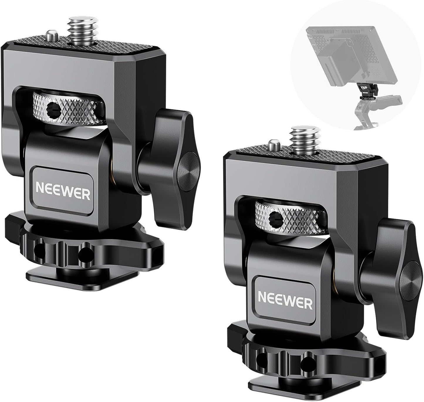 NEEWER Camera Monitor Mount with Cold Shoe (2 Pack), Anti Twist 1/4" Screw for 5" & 7" Field Monitor Compatible with Atomos Ninja V, 360° Swivel & 180° Tilt Damping, Compatible with SmallRig, MA006