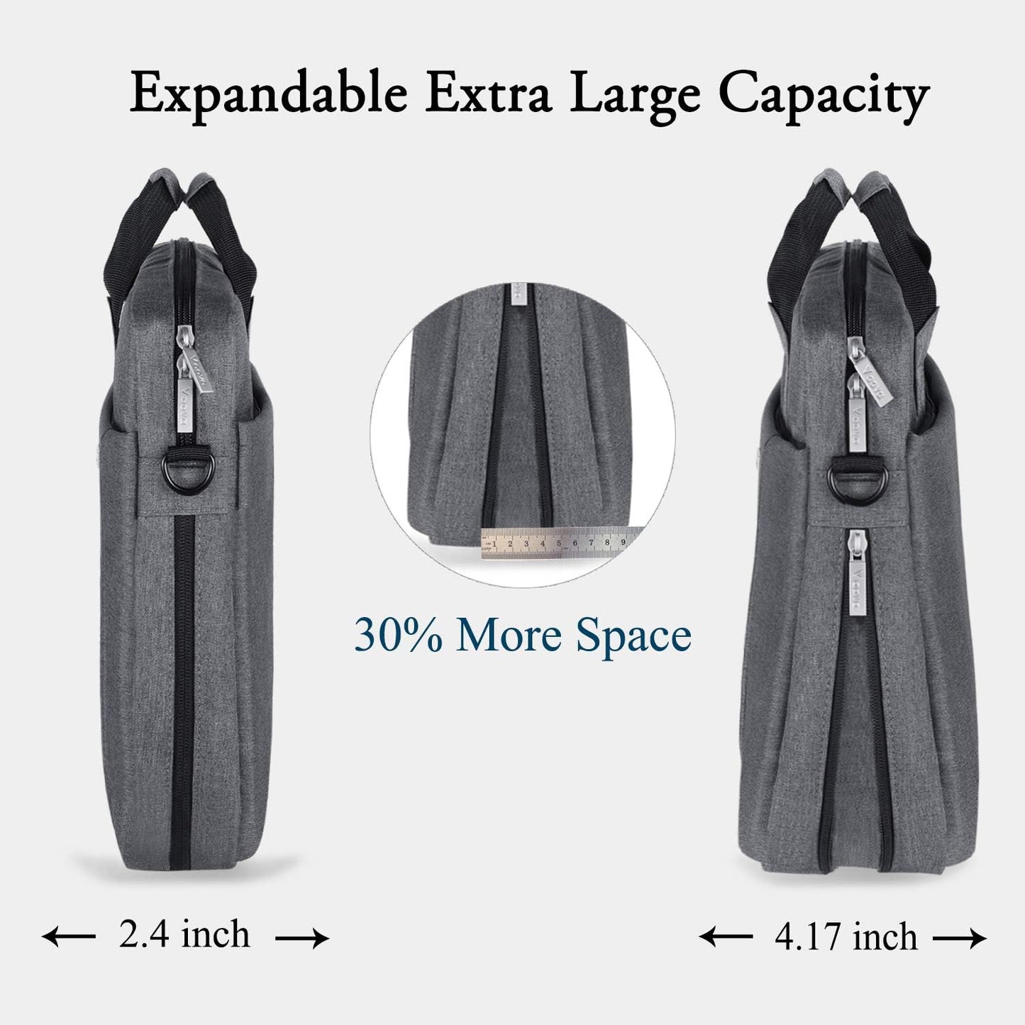 Voova Laptop Bag Case 17 17.3 Inch Computer Sleeve Messenger Bag with Shoulder Strap Expandable Waterproof Large Capacity Business Briefcase for Work Travel Fit 17-18” Laptop, Men Women, Gray