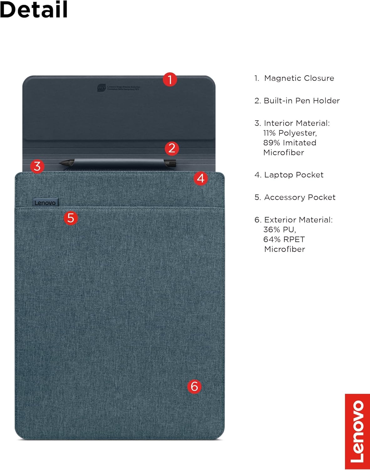 Lenovo Slim Laptop Sleeve 14 Inch Notebook/Tablet - Compatible with MacBook Air/Pro - Eco-Friendly Lightweight Case with Accessory Pocket & Magnetic Closure - Teal