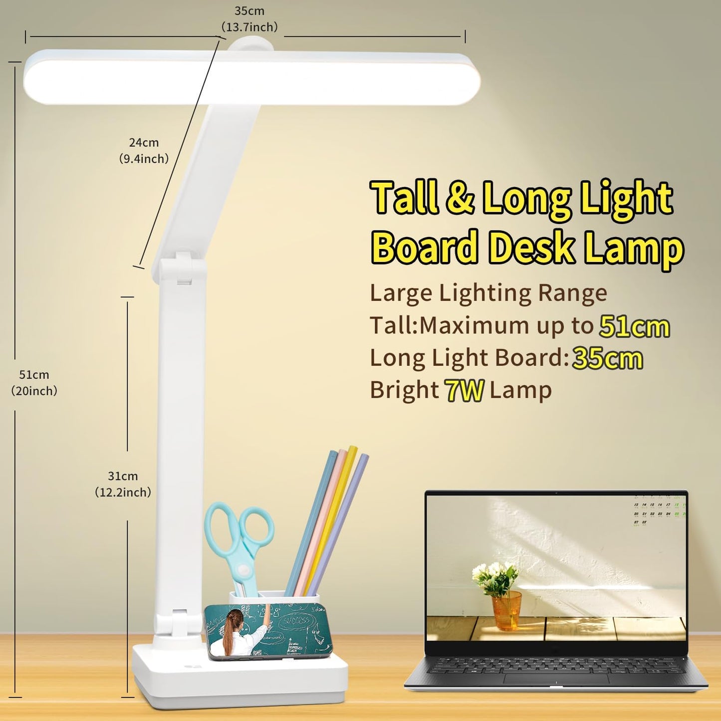 Cordless Desk Table Lamp Reading Light Rechargeable Battery 4000mah, Tall & Large Light 50 LED,Touch 3 Modes,2 Ways Power,Dimmable, Bedroom Bedside Lamp,20 Inch