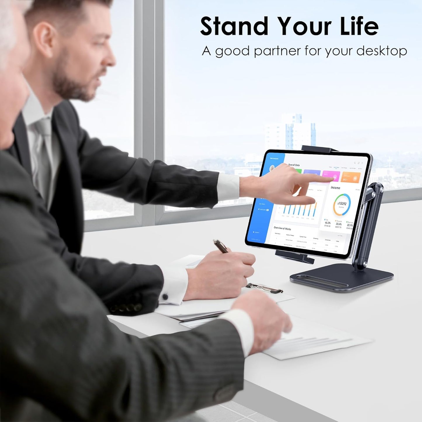 CreaDream Tablet Stand for iPad, Aluminum Tablet Holder with Heavy-Duty Base for Desk, Fully Adjustable Angle, Compatible with iPad Pro Air Mini, Galaxy Tab, Surface Pro, Kindle 4.7''-13", Black