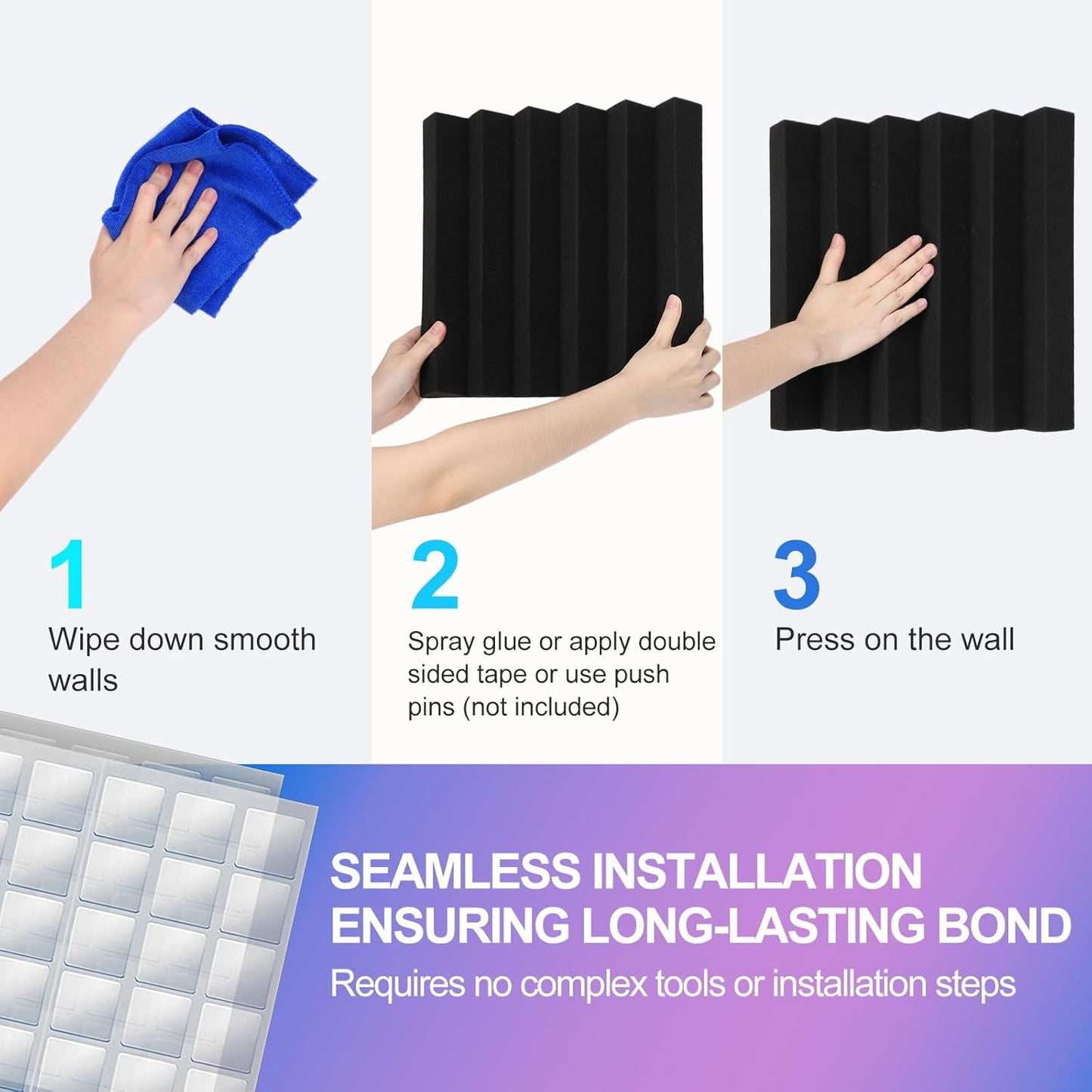 JBER 24 Pack Blue and Charcoal Acoustic Panels Studio Foam Wedges Fireproof Soundproof Padding Black Wall Panels 2" X 12" X 12"