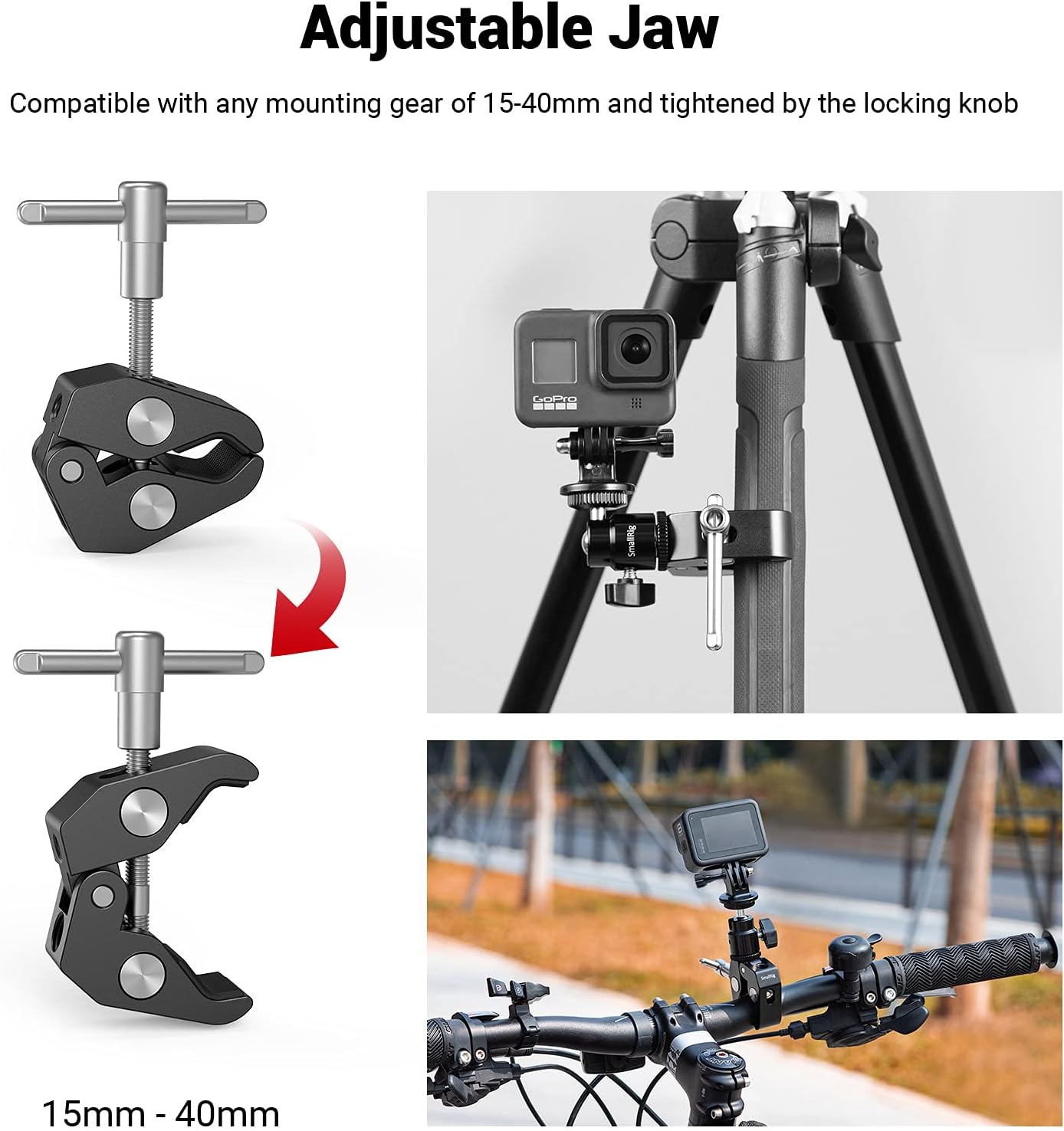 SmallRig Super Clamp Mount with Mini Ball Head Mount, Hot Shoe Adapter with 1/4 Screw for LCD Field Monitor, LED Lights, Flash, Microphone, for Gopro, for DJI Action 2, for Insta360